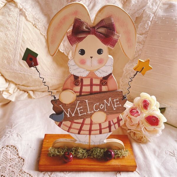 お値下げ☆トールペイント☆うさぎちゃん 昭和レトロ ハンドメイド 置物フレンチカントリー雑貨イマンマニーイケアニトリアメリカ