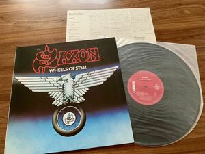 LP レコード 国内盤 ◆ SAXON サクソン / WHEELS OF STEEL 暴走ドライヴィン / P-10870G / Carrere Heavy Metal