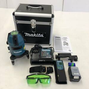 【美品】 makita SK40GD 充電式 室内 屋外 兼用 墨出し器 ダイレクトグリーン ※受光器 バイス ベルト レーザー透視メガネ付き 【中古品】