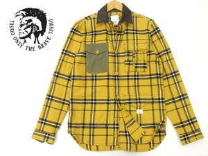 ■DIESEL■長袖シャツジャケット 黄色 Sサイズ イエロー 襟レザー ネルシャツ ディーゼル