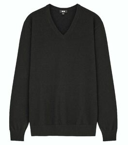 タグ付き・未使用★UNIQLO★ユニクロ カシミヤ100％ Vネックセーター sizeL/長袖/ブラック/351-126136