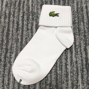 未使用 LACOSTE ラコステ 三つ折り 折り返し 文字ワニ ワンポイント 両面 刺繍 ソックス 22-24cm 大沢商会 スクール 靴下 レトロ 