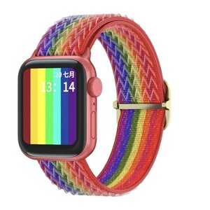 42/44/45mm/Ultra 七色虹 Apple Watch用 バンド　ナイロン製弾性 アップルウォッチ SE/8/7/6/5/4/3/2/1に対応