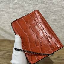 ★希少★ コーチ COACH クロコ型押し レザー チェーン ショルダーバッグ オレンジ系 57717_画像8