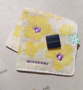 送料無料！ バーバリー お花 刺繍 タオル ハンカチ 未使用品 日本製 イエロー系