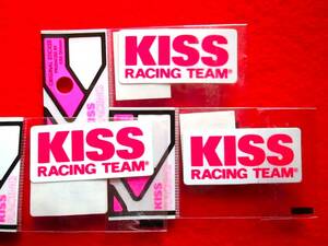 絶版品 KISS RACING TEAM 当時物 【KISSステッカー3枚組。SET ホワイト台/ピンク文字】 保管新品