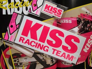 絶版品 KISS RACING TEAM 初期・当時物 【KISSステッカー２枚SET ホワイト台/ピンク文字】 S&Lサイズ 保管新品