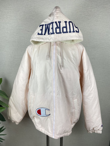 2835-03★ Champion × Supreme コラボ品！ ボアジャケット ブルゾン ジャケット Mサイズ メンズ ピンク ポリエステル★