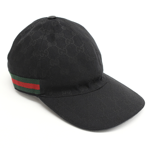 新品同様 グッチ ベースボール キャップ 帽子 200035 オリジナルGGキャンバス シェリー キャンバス ブラック GUCCI