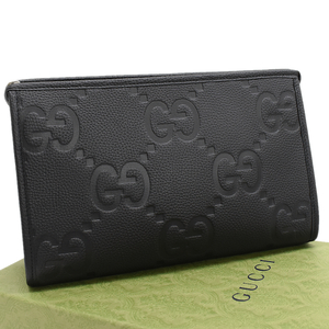 未使用品 グッチ ジャンボGG ポーチ 739490 ジャンボ GG レザー ブラック GUCCI Jumbo GG Pouch