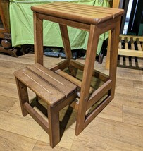 木製 踏み台 折りたたみ 2段 脚立 収納式 階段 足場 ステップ ツール 椅子 チェア 家具 (03126_画像1