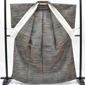 1円 紬 正絹 単衣 茶系 花文様 身丈156cm つむぎ 着物 同梱可 【kimonomtfuji】 3nfuji43594の画像2