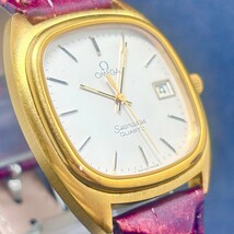 スクエア☆OMEGA オメガ Seamaster シーマスター クォーツ デイト 電池交換済み 白文字盤 綺麗 新品革バンド ウォッチ_画像2