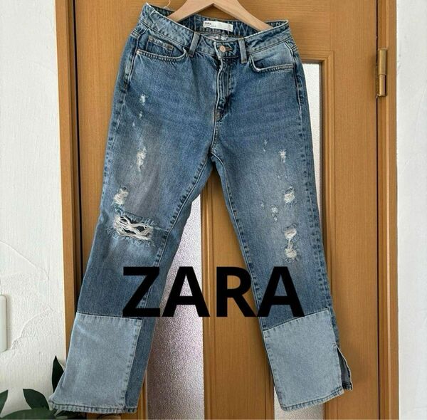 ZARA パッチワークデニム　ダメージ