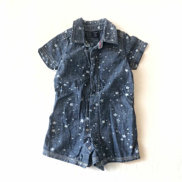 baby Gap 70cm 半袖 ロンパース デニム 星柄 襟付き 綿100% ベビー服 ショートオール