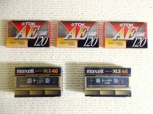 1.maxellマクセル XLⅡ46分 ハイポジションTYPEⅡ 2本組パック2コ 4本 2.TDK AE 120分 ノーマルポジション TYPE I 3本 新品カセットテープ