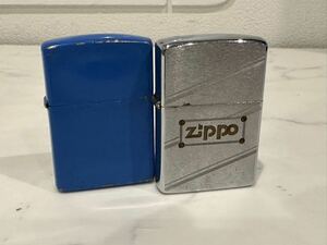 【中古】オイルライター 2個セット Zippo ジッポ シルバー ロゴ ダイアゴナルライン 1984年 ブルー 刻印G XIV 1998年 【札TB01】