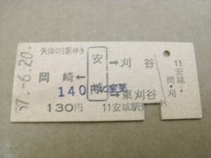 東海道本線　岡崎←安城→刈谷　東刈谷　昭和57年6月20日　安城駅発行　国鉄