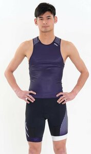 【2XU】日本限定 パフォーム リアジップ シングレット+ショーツ 上下セット Outerspace/White M(日本L相当)トライアスロン ウエア メンズ