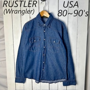 sh●646 USA古着 80s～ Wrangler RUSTLER ウエスタンデニムシャツ boys XL オールド ヴィンテージ アメリカ古着 ラングラー