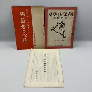 A0303【古書】　保菌者の心得　山梨県警察部衛生課　　夏の伝染病　厚生パンフレット　恐ろしい白砂糖の害毒　人間医学出版　セット