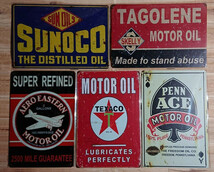 ブリキ看板 5枚 ☆　モーターオイル　MOTOROIL　SUNOCO　TAGOLENE　SUPER REFINED　TEXACO　壁飾り：アメリカン雑貨☆_画像1