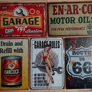 ブリキ看板 5枚☆ モーターオイル ルート66 MOTOR OIL 美女 ガレージ オイル缶 GARAGE RULES 壁飾り :アメリカン雑貨☆の画像1