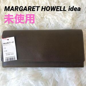 タグ付き未使用　MARGARET HOWELL idea　マーガレットハウエルアイデア　長財布　フラップ　レザー　牛革　カーキ