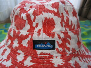 KAVU カブー 帽子 キャップ 実寸55.5cmほど オレンジ系/白 キャンプ アウトドア