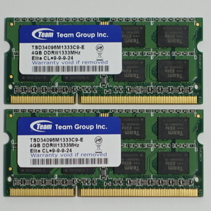 [動作品] ノートPC用メモリ Team TSD34096M1333C9-E PC3-10600 (DDR3-1333) S.O.DIMM 4GB×2枚 計8GBの画像1