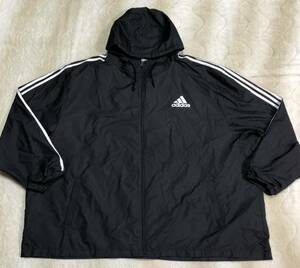 ☆adidas☆アディダス ビッグサイズ 裏メッシュ ウインド ナイロン ジャケット 8XO 黒系 パーカー ウインドブレーカー 732330