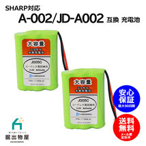 2個 シャープ対応 SHARP対応 A-002 UBATM0025AFZZ HHR-T402 BK-T402 対応 コードレス 子機用 充電池 互換 電池 J005C コード 02023_画像1