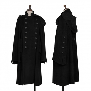 ヨウジヤマモトYohji Yamamoto collections ウールカシミヤフーデッドダブルコート 黒1