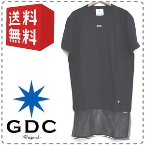 GDC ジーディーシー 半袖ロゴTシャツ メッシュレイヤード 綿100% 反射テープ 男女兼用 メンズLサイズ 黒 送料無料 A289
