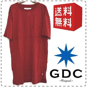 GDC ジーディーシー MITSUKE KNIT 見附ニット 半袖ロングTシャツ 薄手 胸ポケット テンセル100% 男女兼用 メンズXLサイズ 赤 送料無料 A304