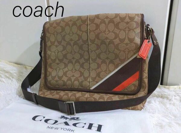 COACH ショルダーバッグ　ヘリテージ　メッセンジャー　レザー　シグネチャー