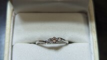 Four Heart☆フォーハート☆Pt1000 ピンクブラウンダイヤリング 0.128ct 0.06ct 婚約指輪 結婚_画像1