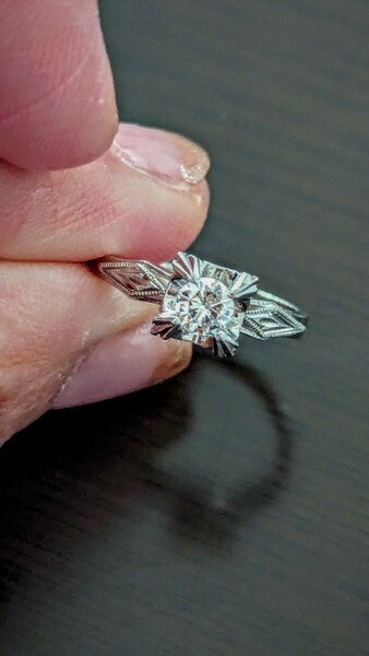セミアンティーク☆PM850ダイヤリング 0.26ct 9号 3.4g ダイヤモンド 指輪