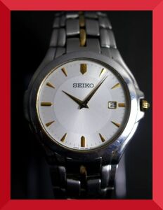 セイコー SEIKO クォーツ 2針 デイト 純正ベルト サファイア 7N39-0AZ0 男性用 メンズ 腕時計 日本製 x156 稼働品