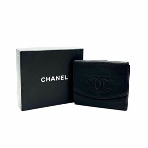 1円 良品 CHANEL シャネル ココマーク キャビアスキン コンパクト ウォレット dD0269N