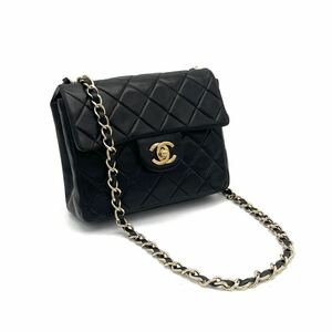 1円 良品 CHANEL シャネル ミニ マトラッセ ターンロック ココマーク ラムスキン チェーン ショルダー バッグ dk0302N