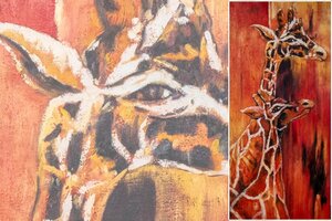 Art hand Auction [Painting] Oil Painting Art Giraffe 16782 Panel Interior Picture Large Panel Imported Panel Art Work Animal Painting, artwork, painting, others