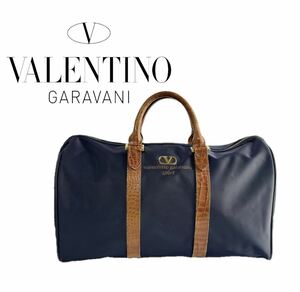 希少 VALENTINO GARAVANI sports ヴァレンチノ ガラバーニ スポーツ ボストン バッグ 無地 レザーハンドル ネイビー ヴァレンティノ