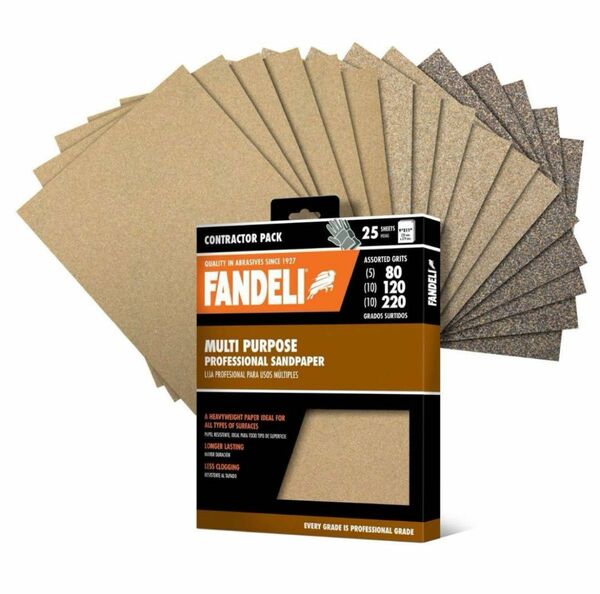Fandeli サンドペーパー (粗目~中目のサンディングに強い耐久性＆大容量) #80#120#220 (3種25枚)