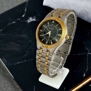 T508 美品 Klaeuse クロイゼ 腕時計 SK251-D NATURAL Diamond 黒文字盤 メンズ クオーツ 3針 ダイヤモンド 