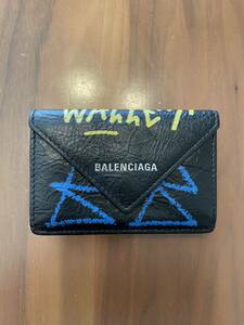 ほぼ未使用　BALENCIAGA バレンシアガ　グラフィティ　ペーパー　ミニ　ウォレット　三つ折り　財布