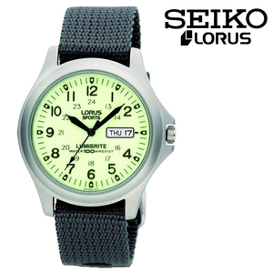 SEIKO LORUS Quartz Lumibrite Military Watch セイコー ローラス クオーツ ルミブライト グレー ミリタリー ウォッチ 100m防水 腕時計