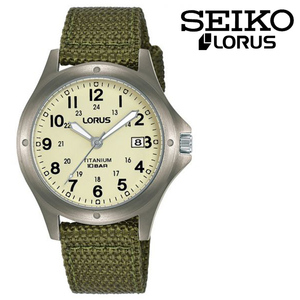 SEIKO LORUS Quartz Military Titanium Watch セイコー ローラス クオーツ チタニウム チタン ミリタリー ウォッチ クリーム 100m防水 時計