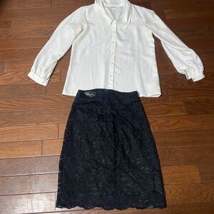 【9号】中古受付嬢、秘書制服白のブラウス、黒スカート