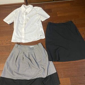 [11 number ] used Cafe shop member uniform white. short sleeves blouse, flared skirt, black. skirt 